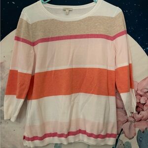 Talbots striped cream, pink and coral quarter sleeve sweater